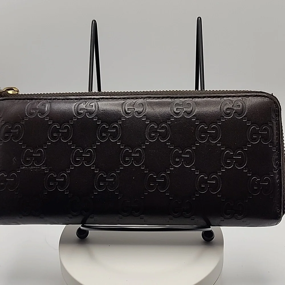 Gucci Dark Brown GG Embossed Leather Wallet Guccissima With‎ COA